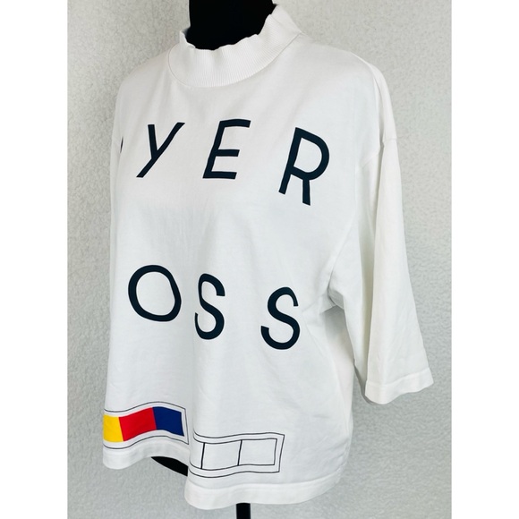 PYER MOSS • White “We Forgive You” Short Sleeve Mockneck Logo Tee, M - Picture 10 of 16